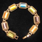 Cat's Eye Multi-Color Antique Brass Style Metal Bracelet Signed