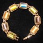 Cat's Eye Multi-Color Antique Brass Style Metal Bracelet Signed