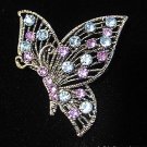 Butterly Blue/Lavendar Crystal Pin/Brooch Antique SilverTone