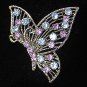 Butterly Blue/Lavendar Crystal Pin/Brooch Antique SilverTone