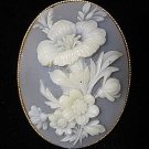 Floral Cameo Pin/Brooch Carved White/Grey GoldTone Near Mint