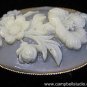 Floral Cameo Pin/Brooch Carved White/Grey GoldTone Near Mint