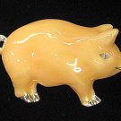Pig Pin/Brooch Flesh Colored Enamel Silver & Crystal Mint
