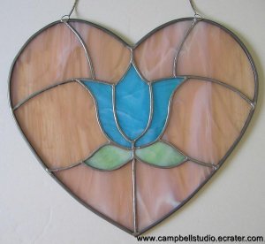 Leaded Stained Glass Heart & Tulip Window Decoration Gently Used