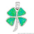 St Patrick Clover Pendant Synthetic Opal 925 Silver NEW