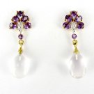 Quartz Amethyst Gemstone Dangle Earrings 18K Yellow Gold Diamond Fine Jewelry