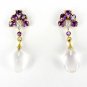 Quartz Amethyst Gemstone Dangle Earrings 18K Yellow Gold Diamond Fine Jewelry