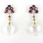 Quartz Amethyst Gemstone Dangle Earrings 18K Yellow Gold Diamond Fine Jewelry