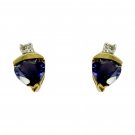 18K CARAT YELLOW GOLD IOLITE DIAMOND STUD EARRING JEWELRY