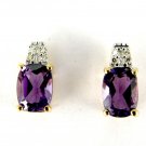 18K CARAT YELLOW GOLD AMETHYST DIAMOND IJ-SI  STUD EARRING JEWELRY