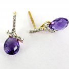 2.68ct Briolette Amethyst Gemstone Earrings Diamond 18K Yellow Gold Fine Jewelry