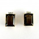 18K YELLOW GOLD STUD QUARTZ DIAMOND IJ-SI EARRING JEWELRY