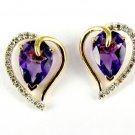18K YELLOW GOLD STUD EARRING AMETHYST DIAMOND IJ-SI FACETED CUT FINE JEWELRY