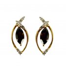 18K YELLOW GOLD SMOKY QUARTZ DIAMOND IJ-SI  STUD EARRING JEWELRY