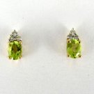 18K YELLOW GOLD NATURAL OVAL PERIDOT GEMSTONE DIAMOND SI STUD EARRING JEWELRY