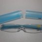 Reading Glasses Lightweight Rimless Frameless Frosted Blue & Tube Case +2.00 Q7
