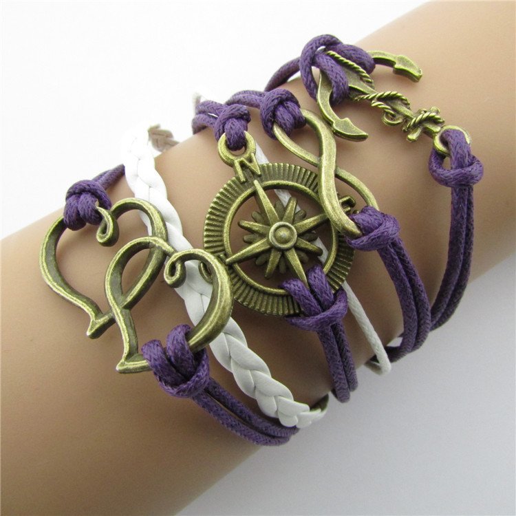 Europen Retro Anchor Heart Compass Handmade Infinity Bracelet