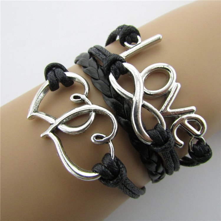 Europen Retro Love Heart Handmade Infinity Bracelet