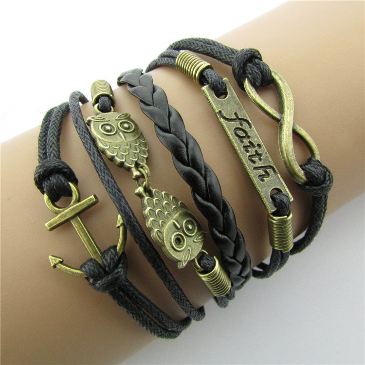 Europen Retro Owl Anchor Romantic Password Handmade Infinity Bracelet