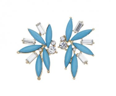 Pastel Blue Enamel Abstract Flower Inspired Fashion Earrings
