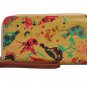 Designer Vintage Style Bird Print Oilcloth Zip Around Purse In Mustard UK Stock