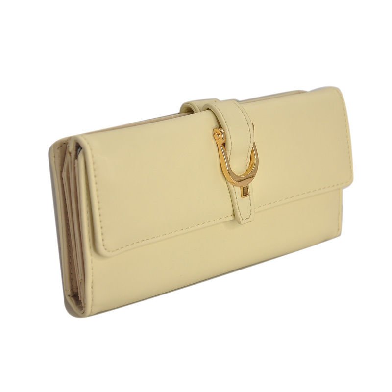 Vintage Style Beige Flap Over Clutch Purse With Metal Buckle Detail