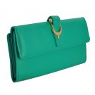 Vintage Style Green Flap Over Clutch Purse With Metal Buckle Detail