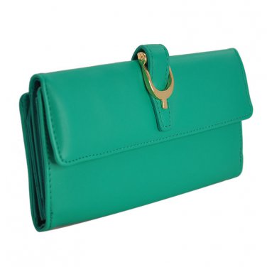 Vintage Style Green Flap Over Clutch Purse With Metal Buckle Detail