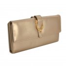 Vintage Style Metallic Gold Flap Over Clutch Purse With Metal Buckle Detail