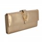 Vintage Style Metallic Gold Flap Over Clutch Purse With Metal Buckle Detail