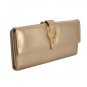 Vintage Style Metallic Gold Flap Over Clutch Purse With Metal Buckle Detail