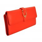 Vintage Style Red Flap Over Clutch Purse With Metal Buckle Detail