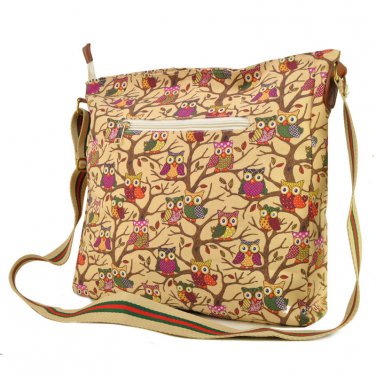 Ladies Owl Print Canvas Cross Body Satchel Fashion Shoulder Bag College School