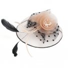 Peach Pink and Black Floral Design Fascinator with Feathers Hair Accessory
