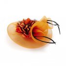 Large Orange and Black Floral Design Fascinator with Feathers Hair Accessory