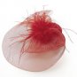 Bright Red Small Velvet Hat Fascinator with Feather Hair Accessory Clip On Slide