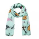 Happiness and Love Heart Slogan Printed Fashion Scarf in Mint Pastel Colours