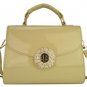 Celebrity Style Cream and Gold Patent Satchel Handbag with Diamante Twist Lock