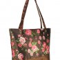 Coffee Vintage Style Rose Flower Print Shopper Handbag with Purse