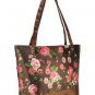 Coffee Vintage Style Rose Flower Print Shopper Handbag with Purse
