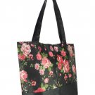 Black Vintage Style Rose Flower Print Shopper Handbag with Purse