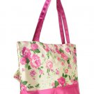 Pink and Beige Vintage Style Rose Flower Print Shopper Handbag with Purse