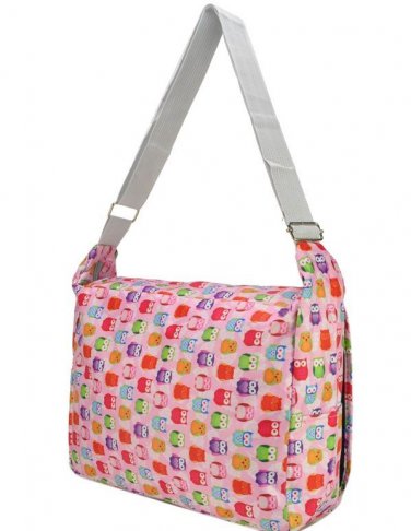 Pink Owl Print Lightweight Messenger Satchel Fashion Shoulder Bag College School