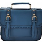 Blue Satchel Fashion Handbag Scallop and Buckle Detail Double Fronted Design