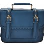 Blue Satchel Fashion Handbag Scallop and Buckle Detail Double Fronted Design