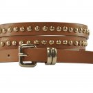 Brown Leather Look Fashion Studded Hip Belt Matt Finish UK Stock