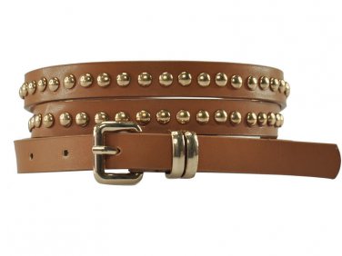 Brown Leather Look Fashion Studded Hip Belt Matt Finish UK Stock