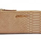 Pink Crocodile Print Zip Closure Clutch Purse Gold With Love Slogan