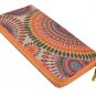 Orange Embroidered Pattern Vintage Style Print Zip Around Clutch Purse
