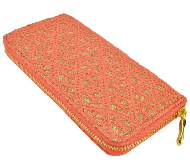 Orange and Gold Cut Out Zip Around Clutch Purse UK Stock